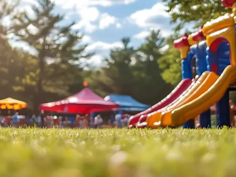Parque infantil con toboganes y césped artificial
